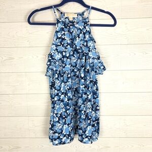 MICHAEL KORS BLUE FLORAL PRINT BLOUSE SIZE XS
